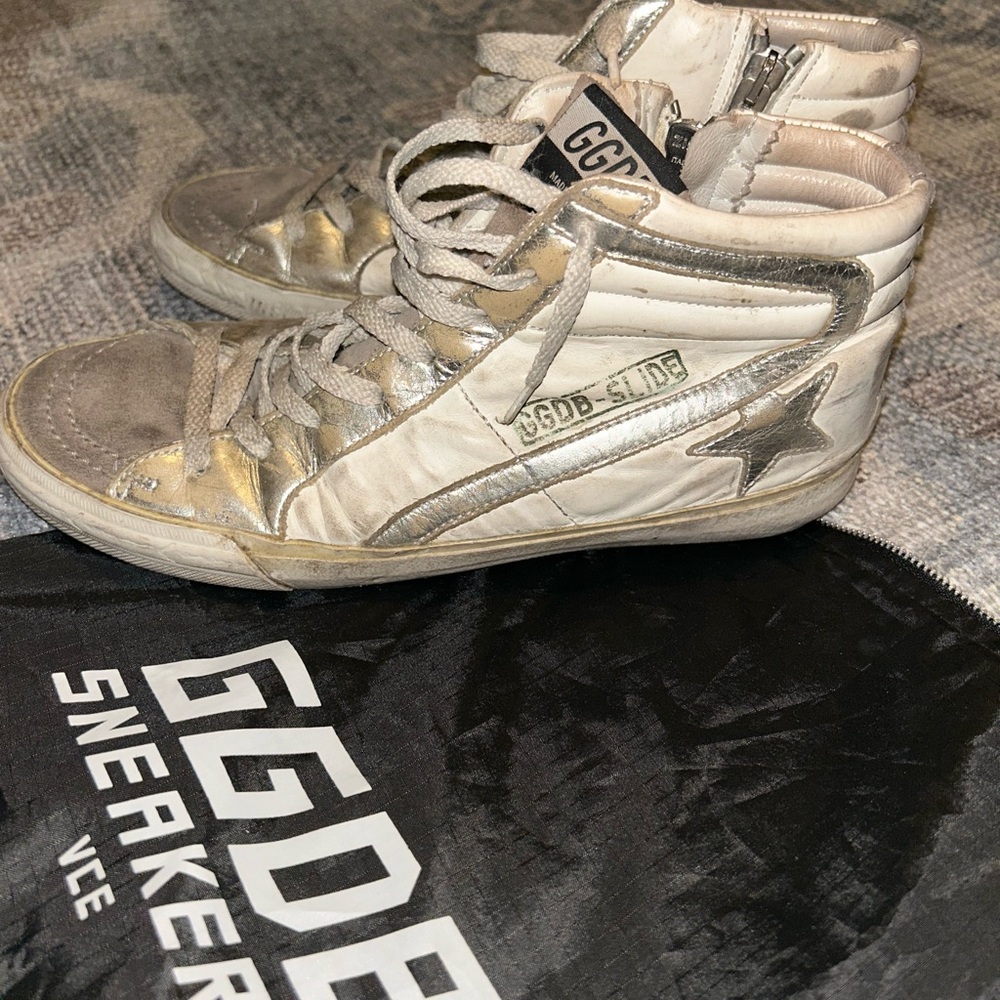 Golden Goose Silver and White Sneakers